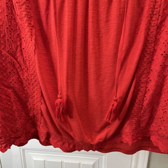 Knox Rose Red Crochet Eyelet Sleeveless Tassels Boho Top Womens Size XL Peasant - Picture 2 of 8